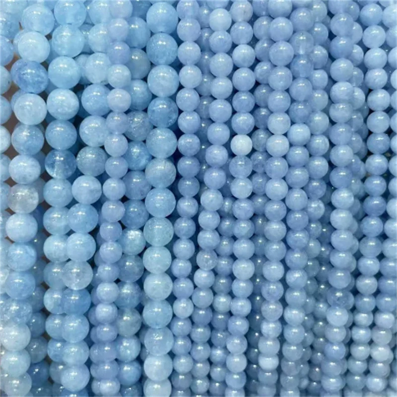 Natural Aquamarines Stone Beads Blue Round Gemstone Bead for DIY Bracelet Necklace Charms Jewelry Making Beaded Accessories image 6