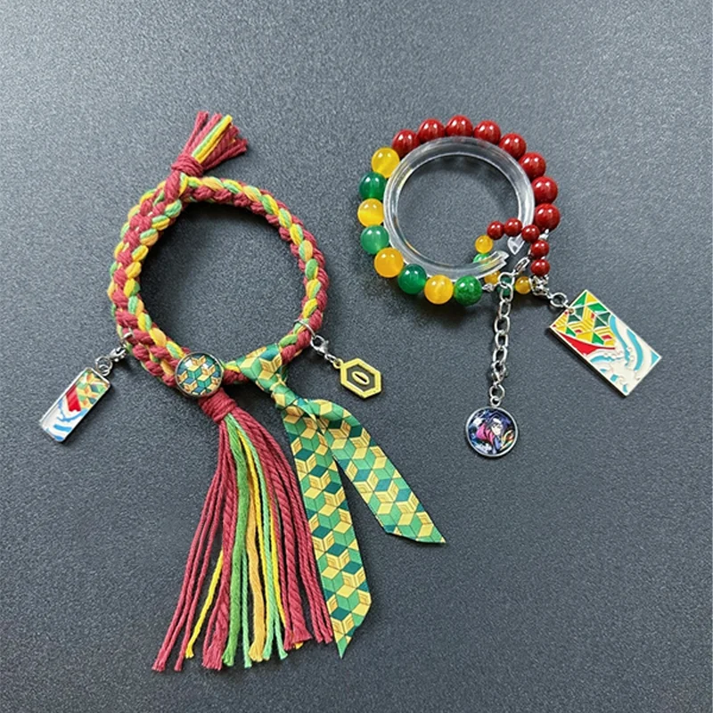 Anime demon slayer cosplay dos desenhos animados pulseira conjunto circunferência da mão 14-16cm tecido ornamento acessório para presente da mascote