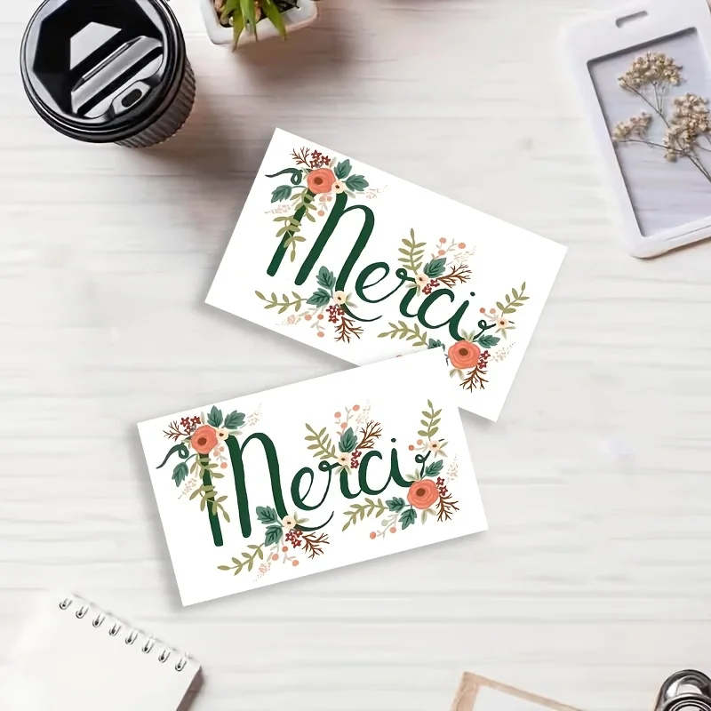 50PCS Floral Surround Font Design Gift Thank-you Cards, Suitable for Store Decoration, Business Notes, and Other Occasions