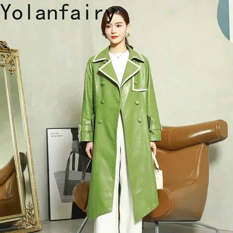 YOLANFAIRY Echt Leder Jacke Frauen Kleidung Schaffell Graben Mantel Koreanische Mode Schlanke Damen Windjacke Mantel Weibliche Jacke
