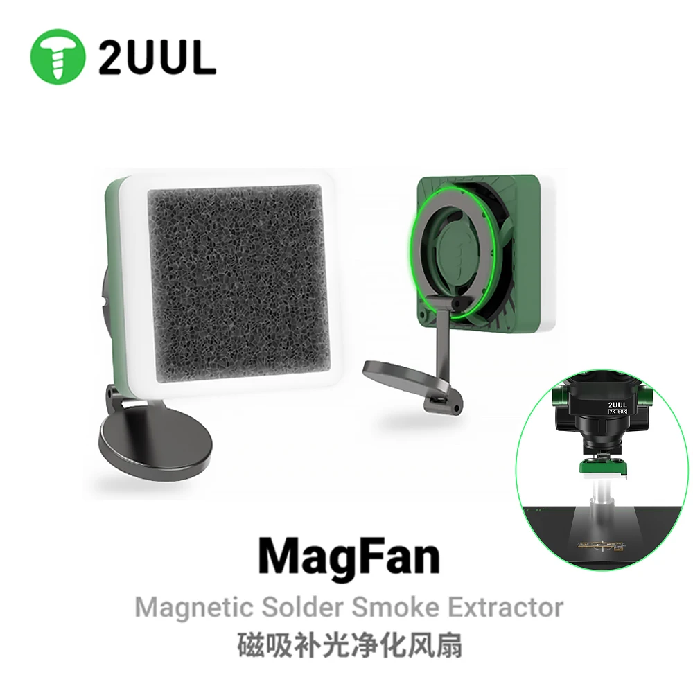2UUL FE11 MagFan Magnetic Solder Smoke Extractor with LED Light Activated Carbon Filter 5V Multi Angle Adjustable Base Repair