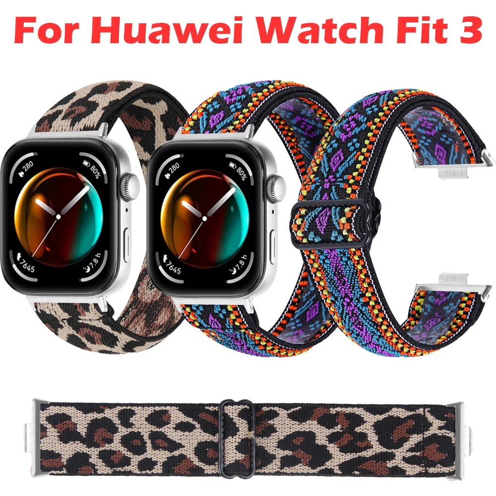 For Huawei Watch Fit 3 Band Leopard Print Bracelet Strap For Huawei Fit 3 4 Weave Elastic Sport Wristband Replaceable Watchband