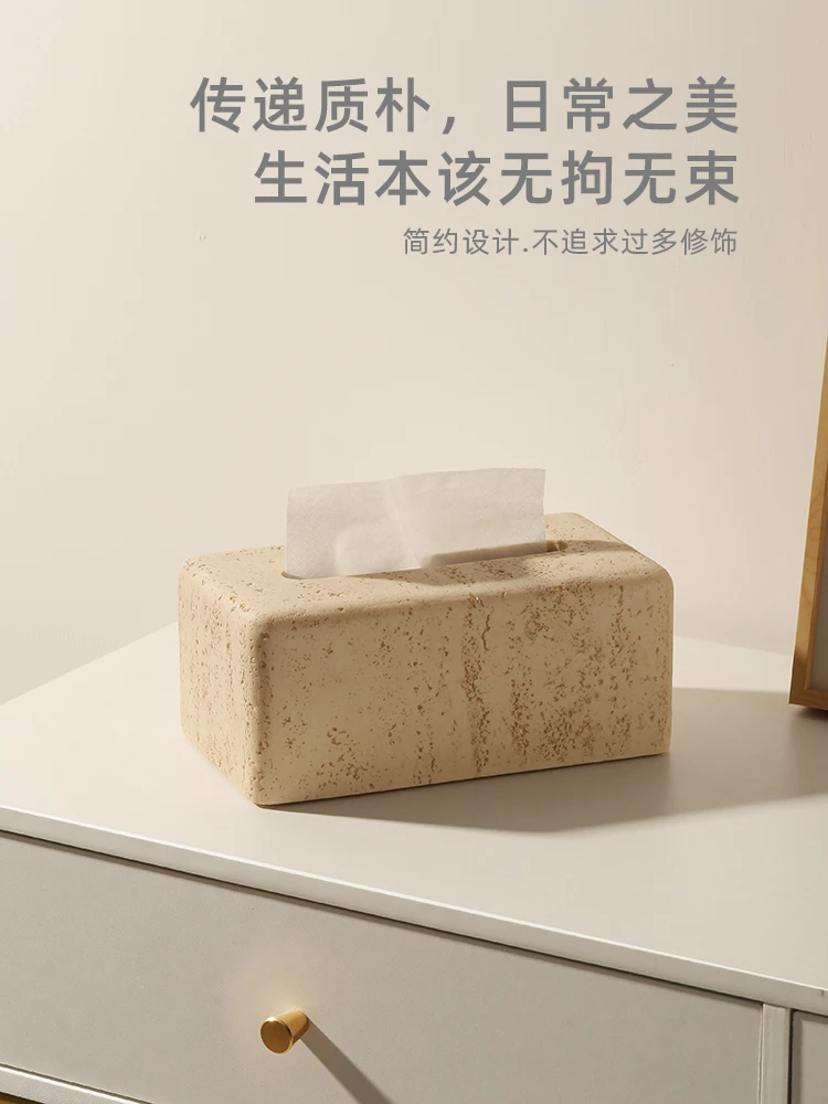 Imagem -03 - Suporte de Caixa de Tecido Retangular de Mármore Luz Abstrata Mesa de Luxo Criativo Bege Tecido Papel Capa Ins Moderna Sala de Estar