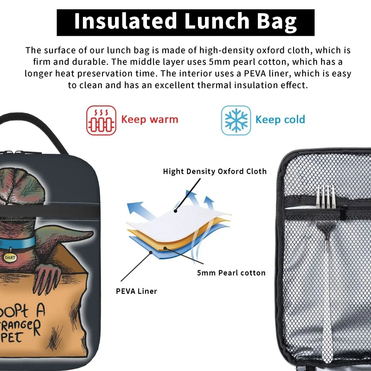Adopt A Stranger Pet Insulated Lunch Bag for Women Kids Portable Food Boxes Thermal Lunch Box Tote