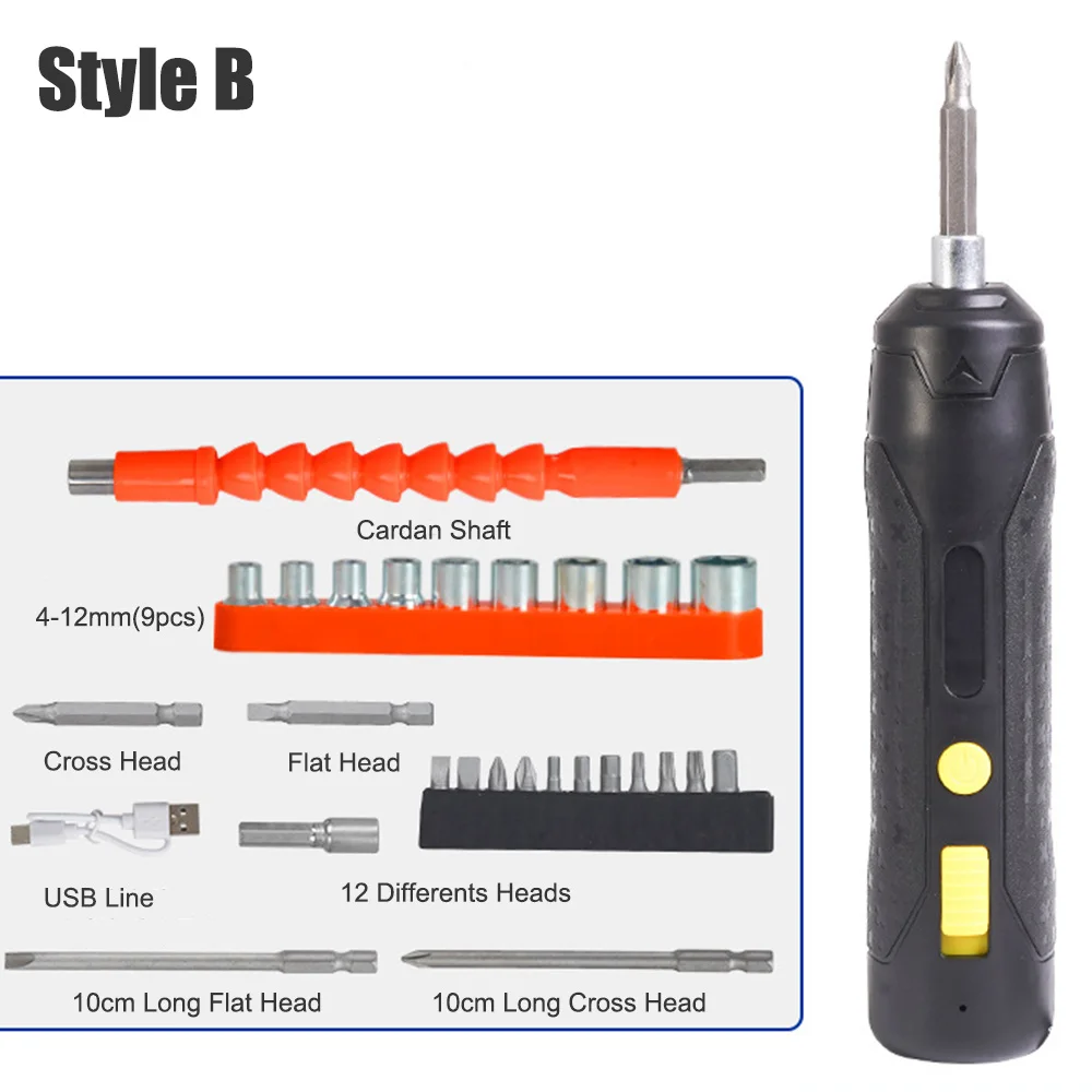 3.6V Electric Screwdriver Rechargeable Cordless Screwdriver Set Extension Rod USB Charging Cable in Carrying Case