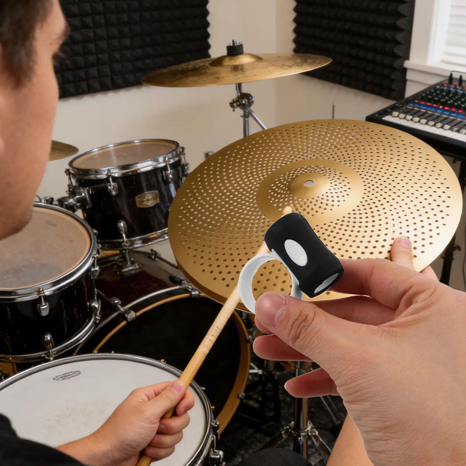 2Pcs Drum Kit Accessories Black White Drum Stick Control Clips Rubber Non Slip Finger Rings for Easy Twirl Practice 5A Drummer