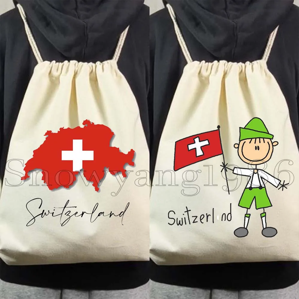 Zurich Switzerland Country Map Flag Swiss Girl Canvas Drawstring Bag Soccer Backpack Gym Sports Yoga Sackpack Gifts String Bag