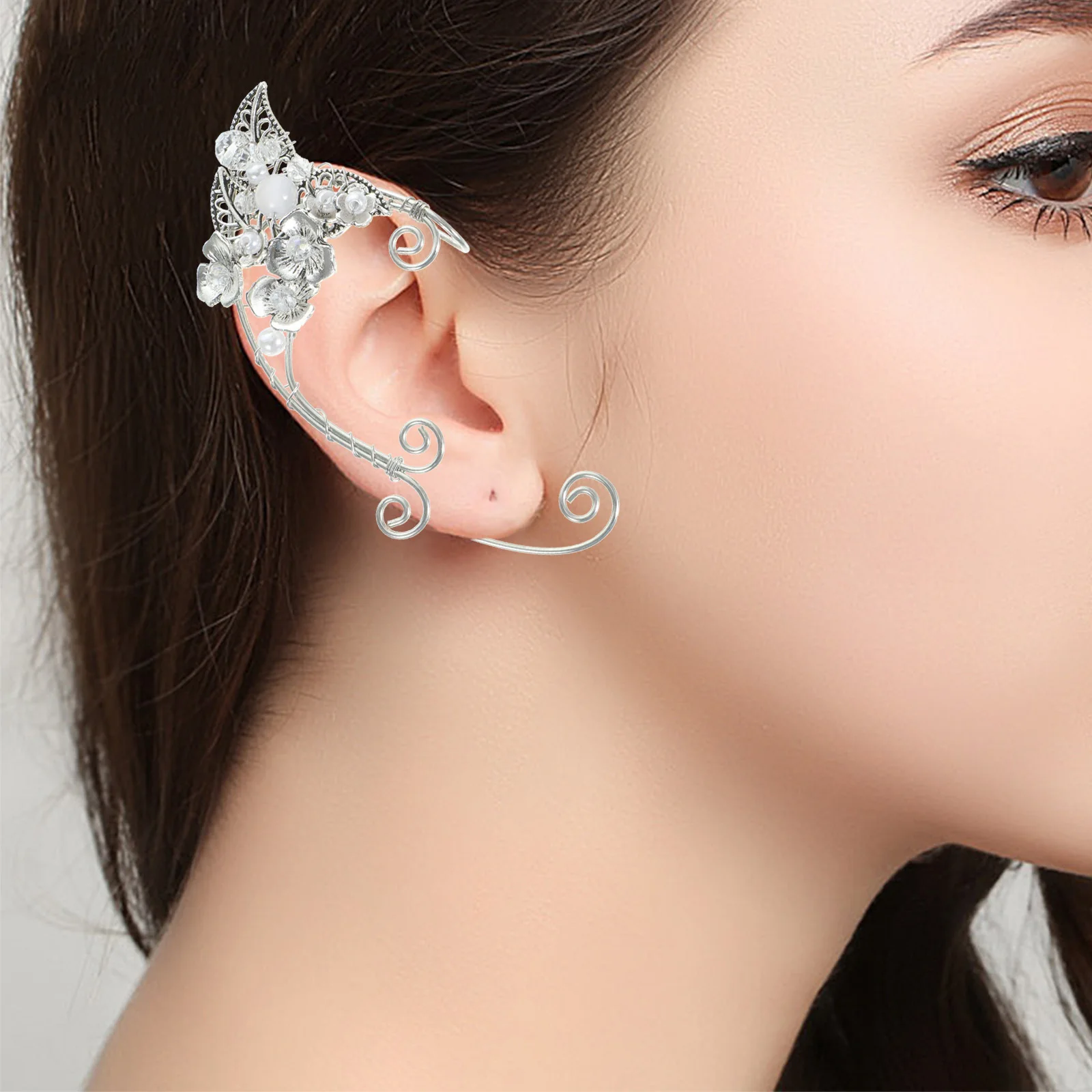 

1Pair Fairy Ear Cuffs Non Piercing Pearl Earrings for Women Elf Ear Wraps Chic Leaf Design Fashion Jewelry for Graduation