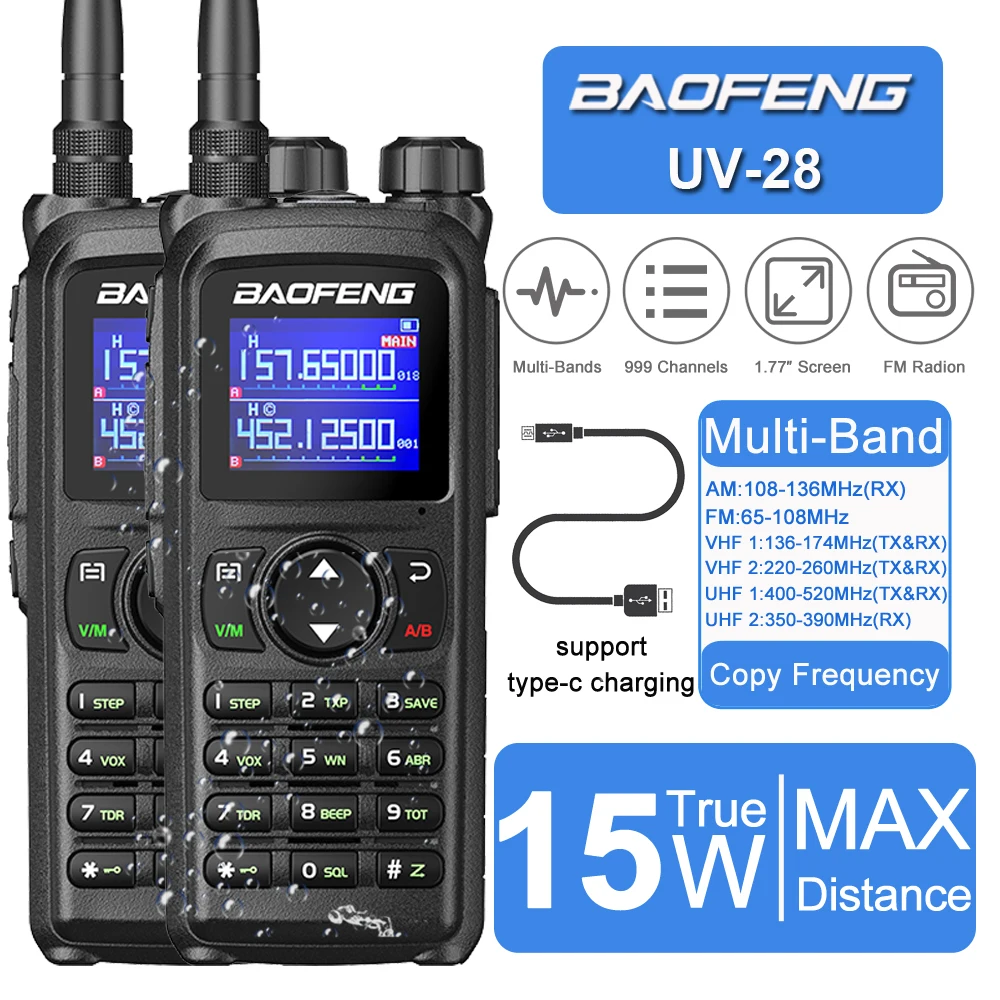 2pcs Baofeng High Power Walkie Talkie Wireless Copy Frequency Multi Bands Hunting Two Way Ham Radio UV-28 Transceiver Accessorie