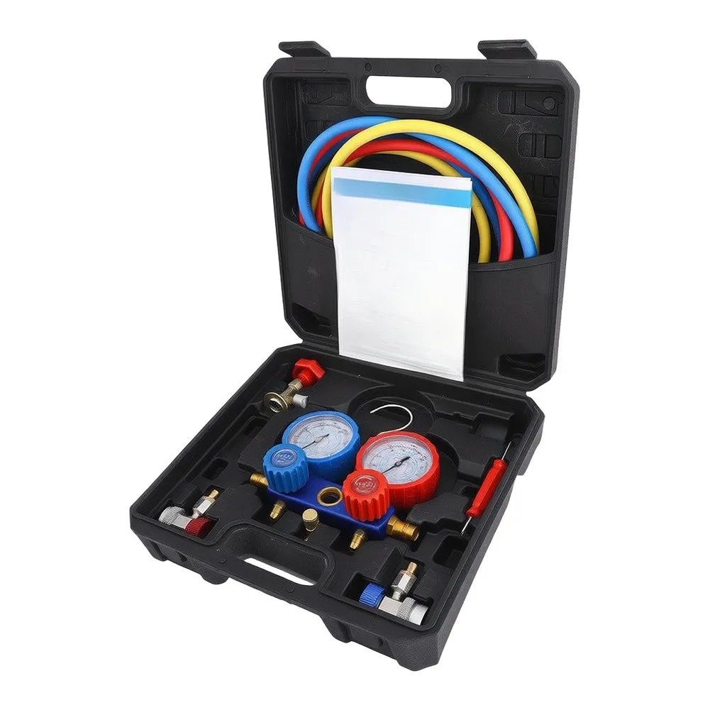 AC Manifold Gauge With Hoses And Case For R410A R22/ R404A R134A/ Charging Kit Car Air Conditioning Manifold Instrument Cluster