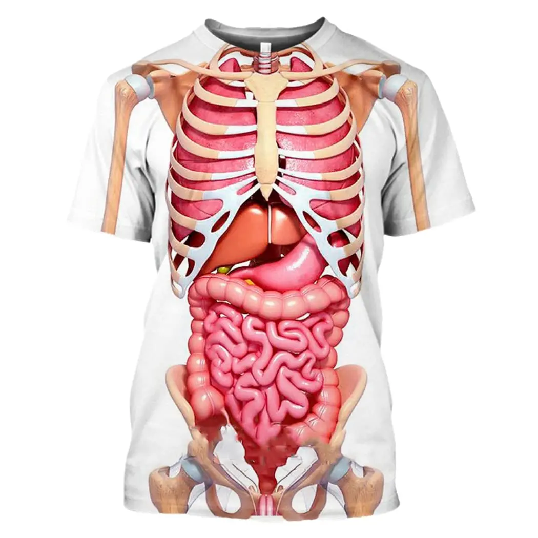 Male Skeleton Internal Organs 3D Print T Shirt Men Human Structure Diagram Summer Short Sleeve T-shirt Funny Tops Tee Clothes