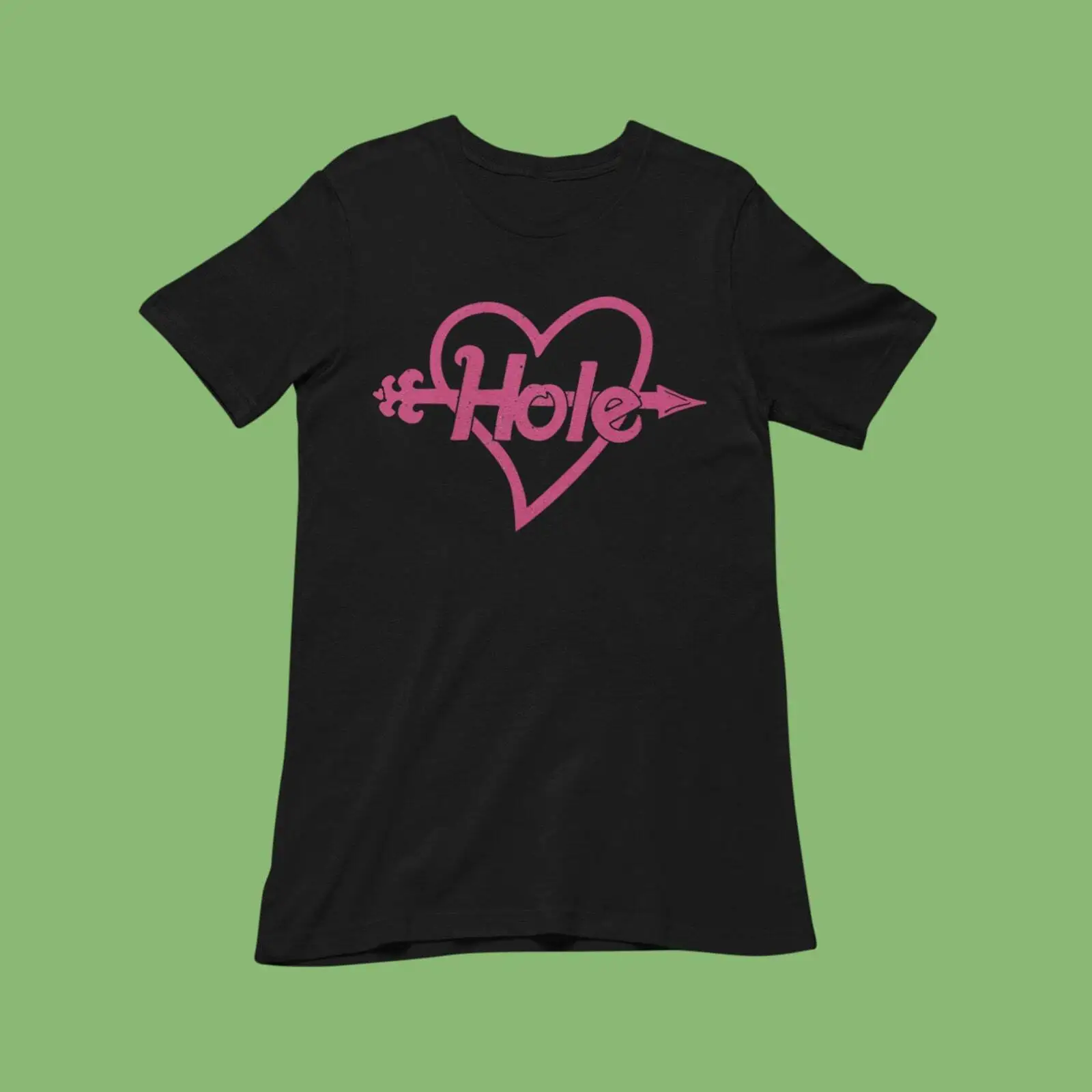 Hole Pink Heart and Arrow Black Adult T-Shirt, Hole Pink Heart Tee, 100% cotton