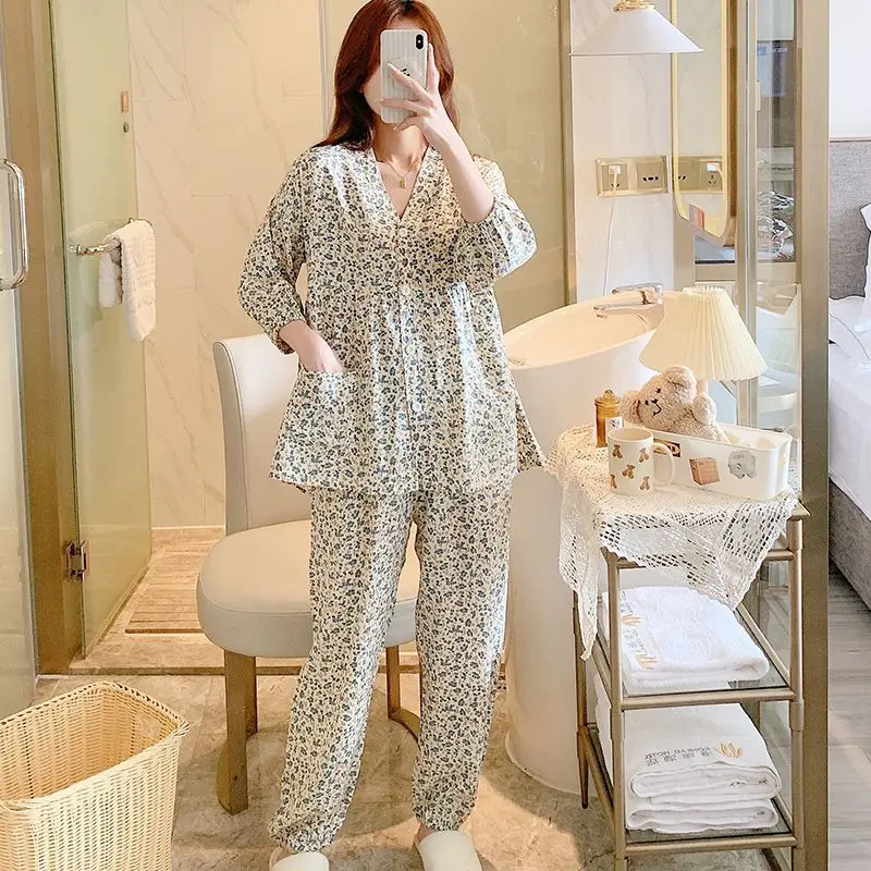 Dormitory Youth Cotton Silk Sleepwear Set Women's Summer Cotton Silk Homewear Casual Loose Pajamas Comfortable V-neck Loungewear