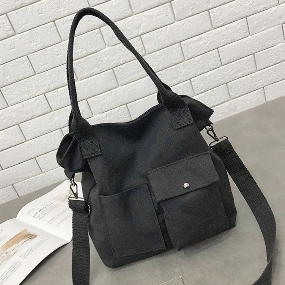 New Canvas Memorial Black Handbag Large Capacity Black Shoulder Bag Tote Bag Women's