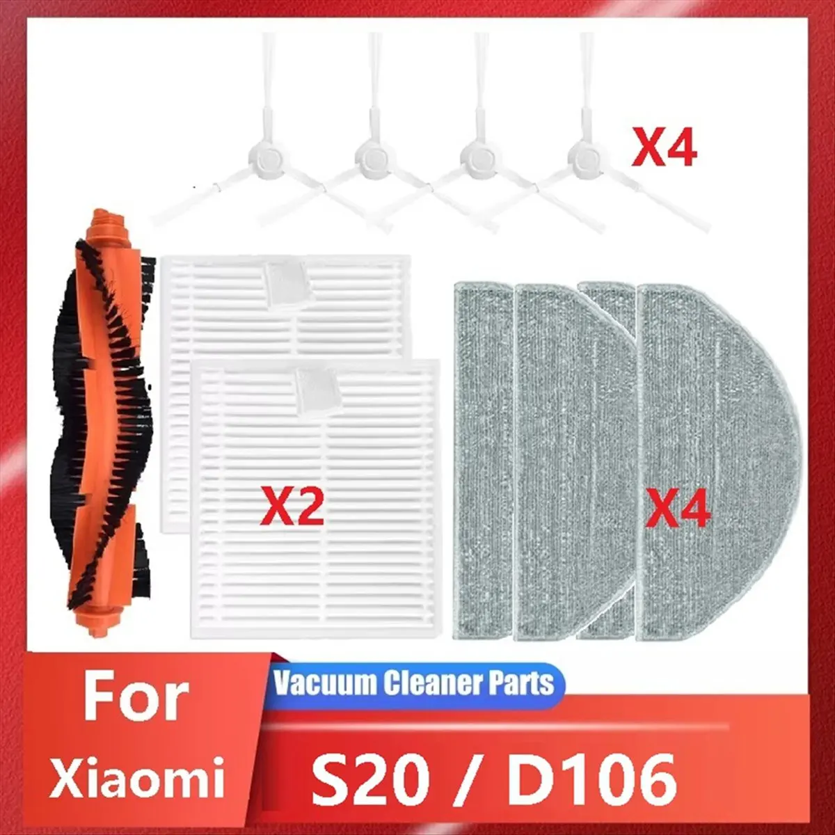 

Replacement Parts for Robot Vacuum S20 / D106 Accessories Main Side Brush Mop Cloth Filter-BCBW