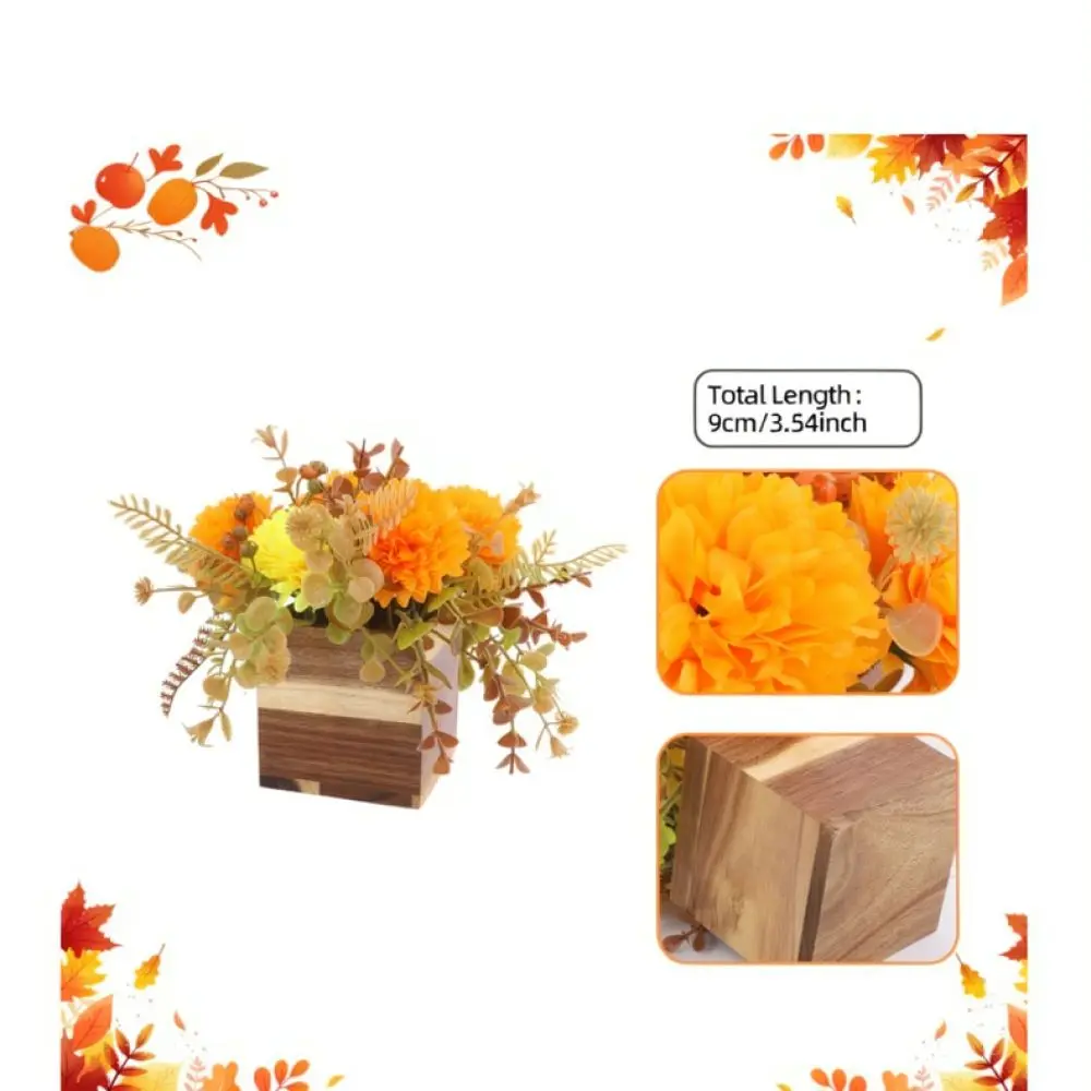 Rustic Wood Square Planter With Fake Daisy Flowers Autumn Harvest Centerpiece Home Office Desk Holiday Decoration