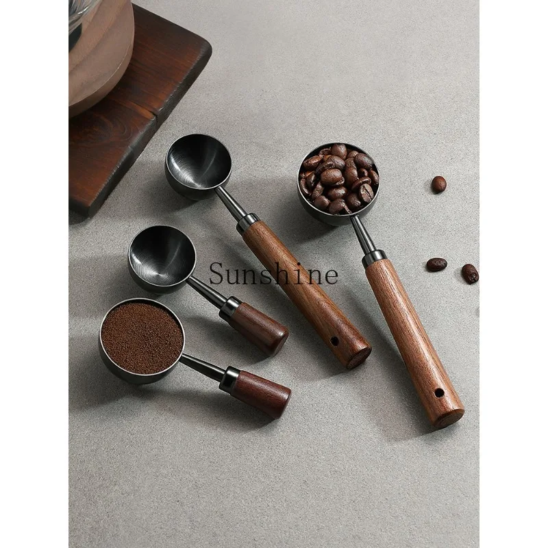 Stainless steel coffee spoon quantitative gram spoon walnut short handle long handle