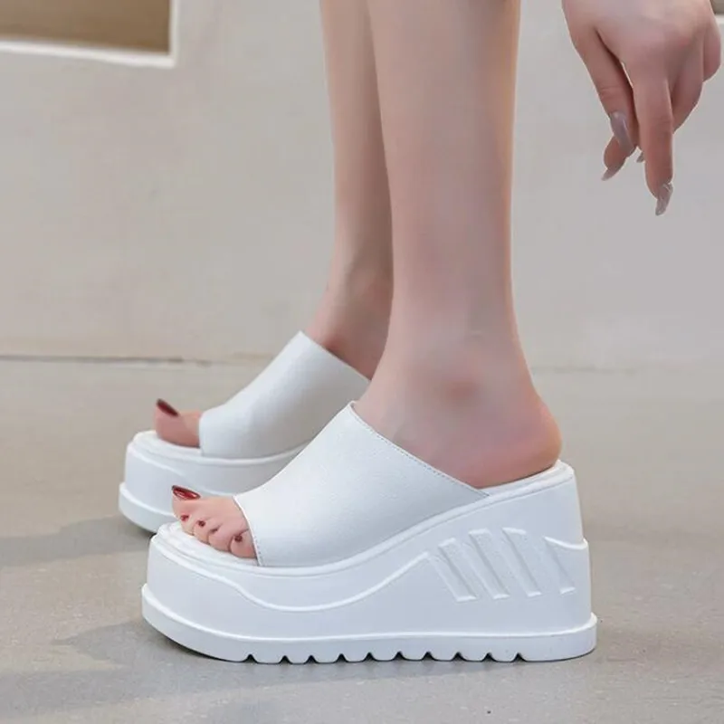 

10cm Fashion 2026 Summer Genuine Leather Womens Sandals Luxury Wedges Slippers Platform Shoes for Women Slipper Zapatos De Mujer