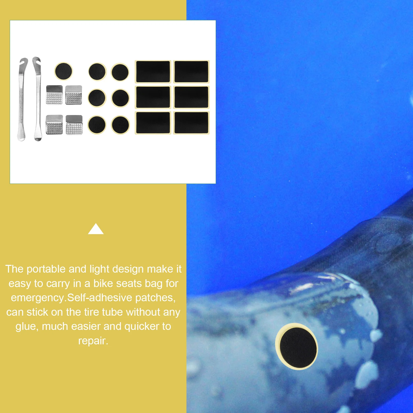 

1Set Bike Tire Repair Tool Kit Lightweight Self-Adhesive Patches Metal Rasp Road Mountain Bike Emergency Repair Patch Kit