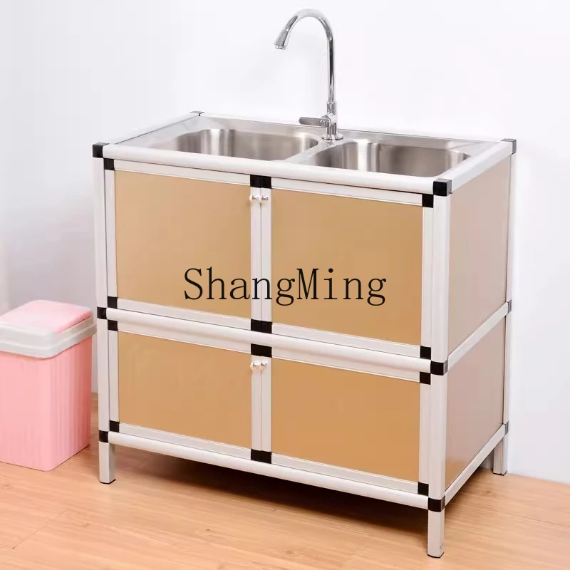 

SM stainless steel simple single and double sink kitchen wash basin with storage storage integrated cabinet