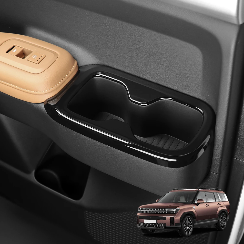 

Для Hyundai Santa Fe MX5 2024 2025 углеродное волокно, деревянный стиль, внутренний автомобильный держатель для стакана с водой, второй ряд, крышка с левым рулем