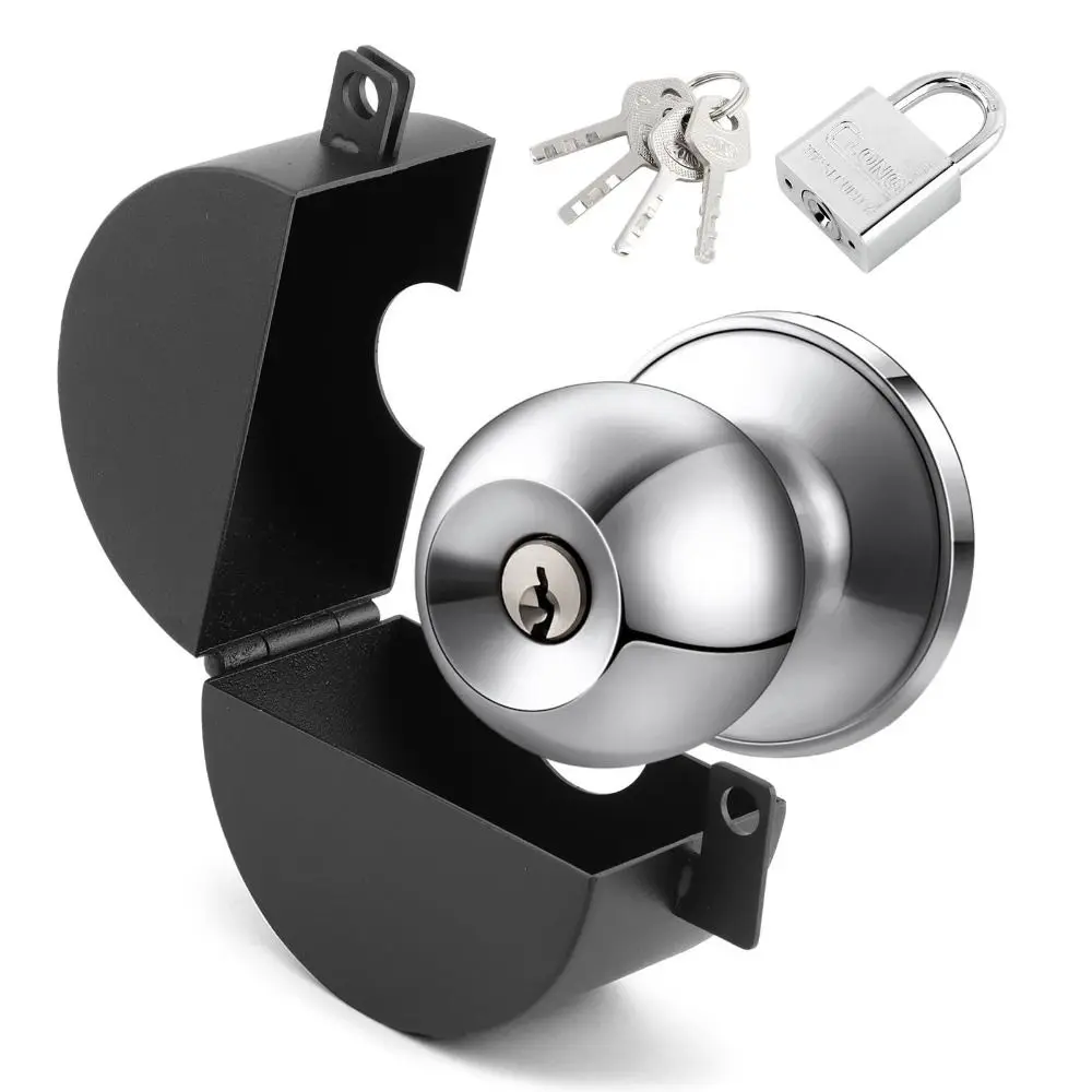 

Stainless Steel Glass Door Lock Black Color Double Bolts Door Knob Lock With Padlock Portable Design Access Control Lock