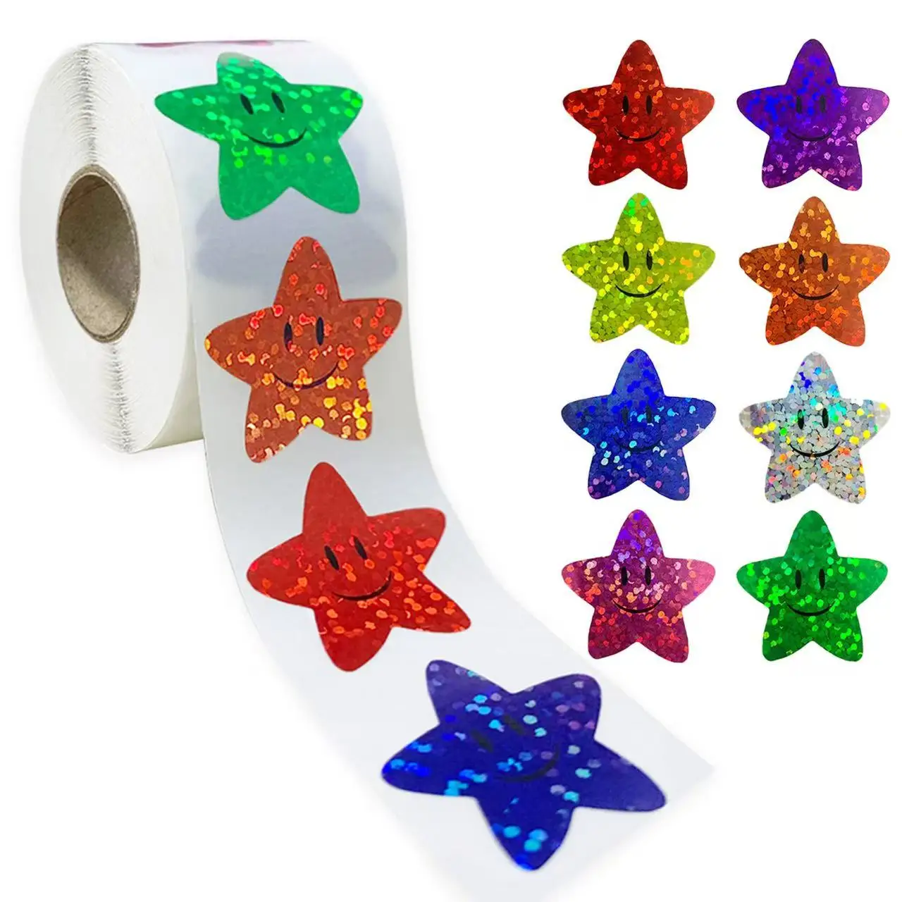 500 uds/rollo de pegatinas de estrellas brillantes para niños, pegatina de recompensa escolar, decoración de regalo de fiesta, etiquetas para pequeñas empresas, pegatina para álbum de recortes