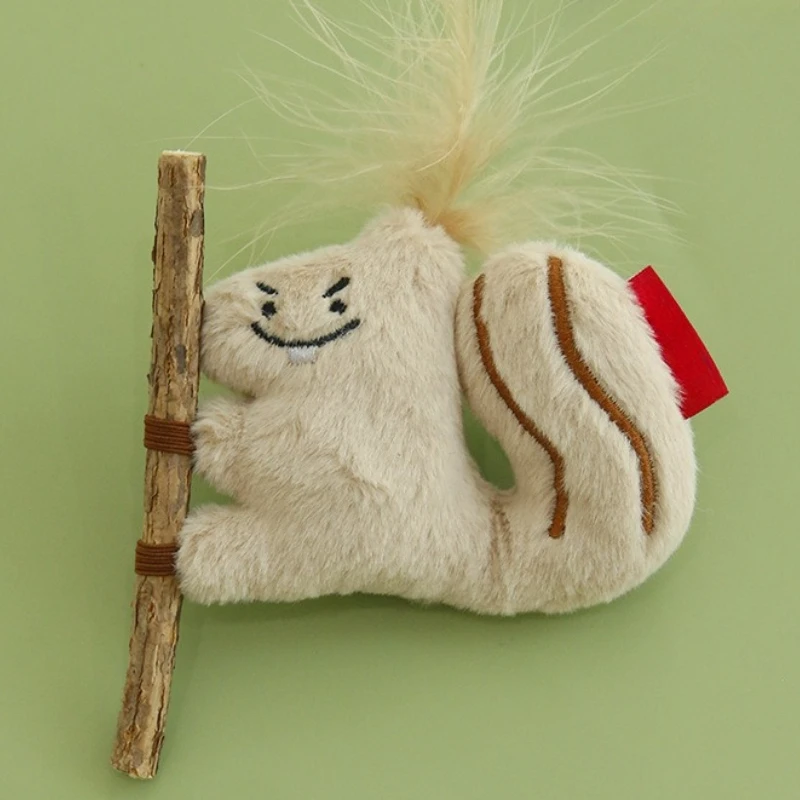 Cat Chew Toy Teasing Stick Teeth Grinding Dental Cleaning Kitten Toy Simulated Plush Squirrel Interactive Cat Toy
