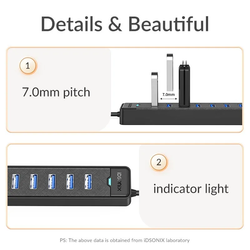 IDsonix USB 분배기 멀티 포트 USB 3.0 허브, C타입 전원 포트, 고속 허브 도킹 스테이션, 맥북 노트북 액세서리, 5Gbps