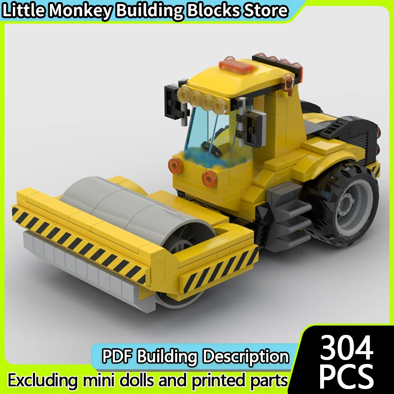 

City Car Model MOC Building Bricks Yellow Single Drum Road Roller Modular Technology Children Holiday Gifts Assemble Toys Suit