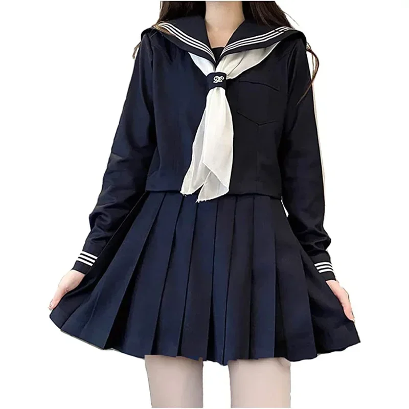 Japanese School Uniforms Style S-5XL Student Girls Navy Costume Women Sexy Black JK Suit Sailor Blouse Pleated Skirt Set