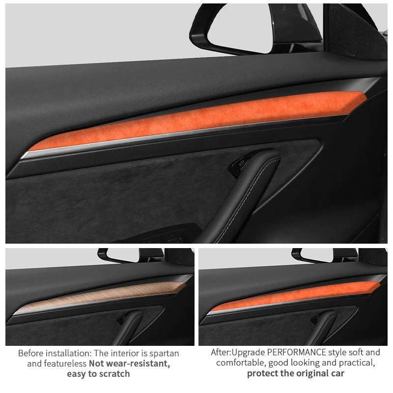 For Tesla Model 3 (2019-2023) / Model Y (2019~) Made of Alcantara Door Handle Panel Trim Cover Door Sticker Interior Accessory
