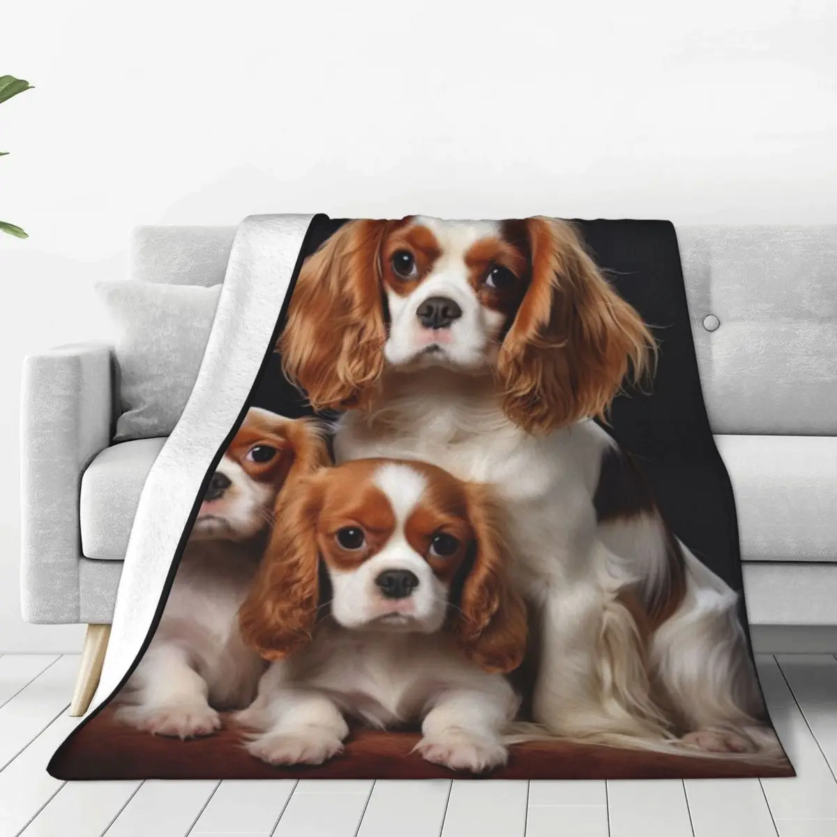 Cavalier King Charles Spaniel Blankets Dog Camping Flannel Throw Blanket Soft Warm Couch Chair Custom Bedspread Gift