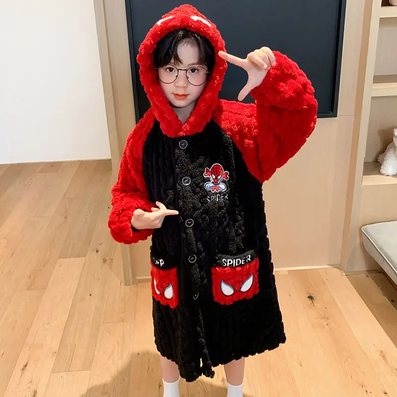 Marvel Spiderman Bonito Outono e Inverno Moda e Legal Anime Engrossado Quente Casa Roupas Pijamas Conjunto para Meninos e Meninas