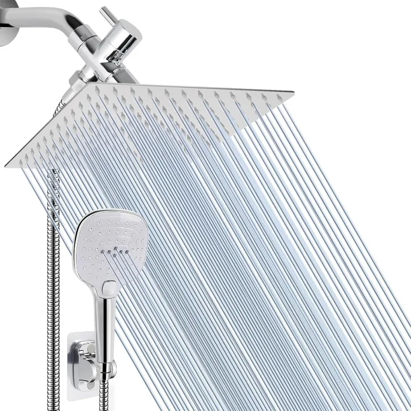 ホース付きシャワーヘッド、高圧ステンレススチール製レインシャワーと3つの設定のハンドヘルドスプレーコンボ
