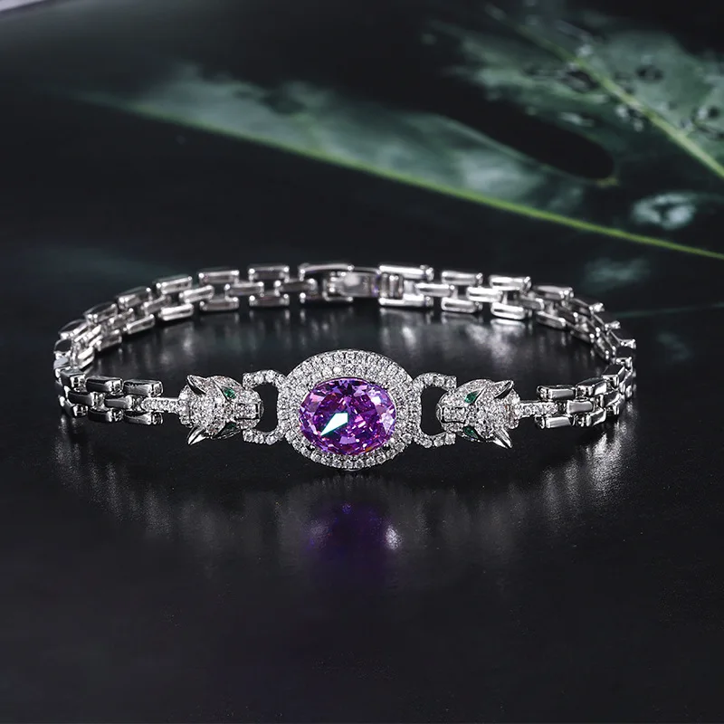 Jewelry European and American High Carbon Diamond Ice Flower Cut Leopard Retro Bracelet Hand Ornament Main Stone 8*10