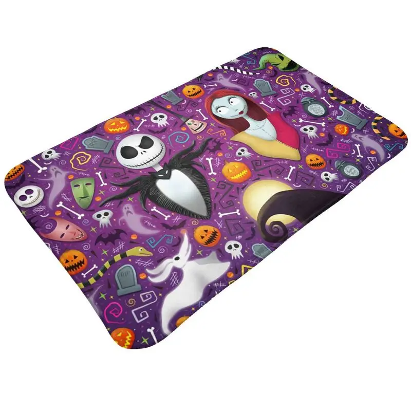 Custom Nightmare Before Christmas Doormat Anti-Slip Entrance Kitchen Bathroom Door Floor Mat Jack Skellington Sally Carpet Rug