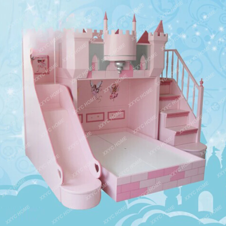 Creative Solid Wood Children's Bed Princess Bunk Bed Cartoon Net Red House Bed Bunk Bed High and Low Son and Mother