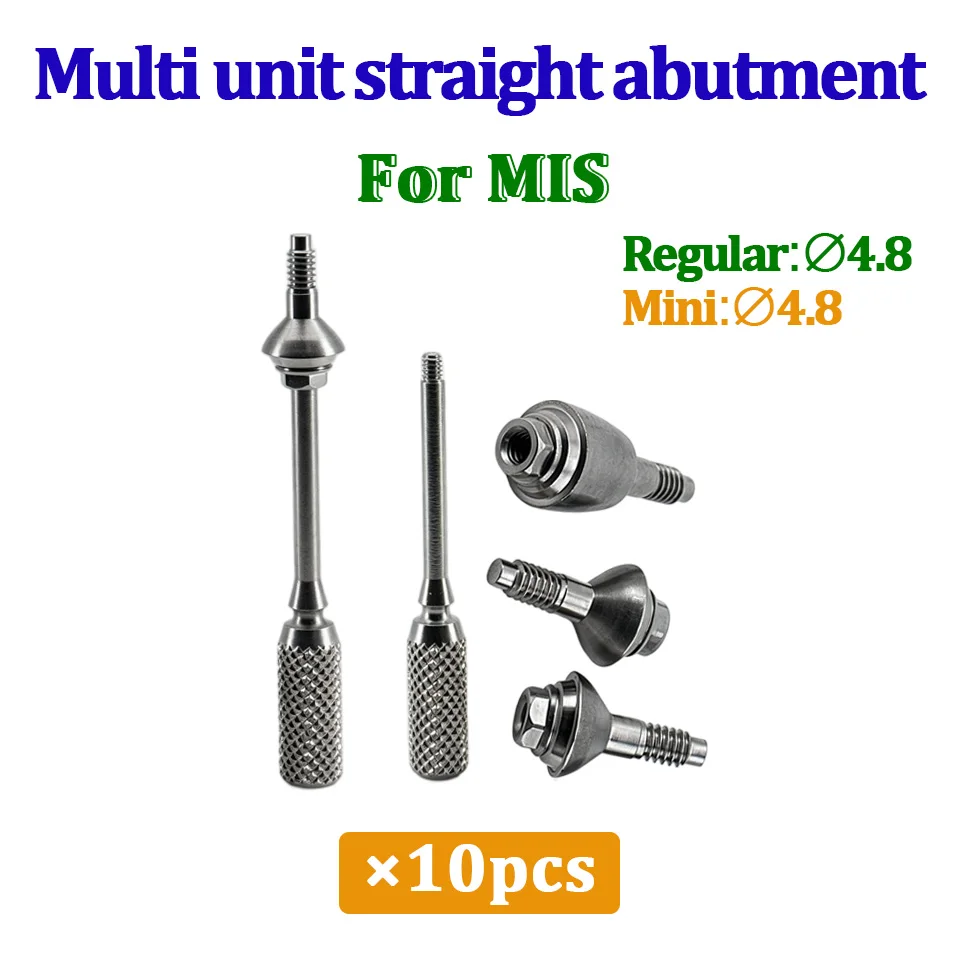 For MIS Dental Implant Multi-Unit Straight Abutment Ø4.8 Regular Mini 10pcs Titanium Prosthodontic Screw Abutments Lab Equipment