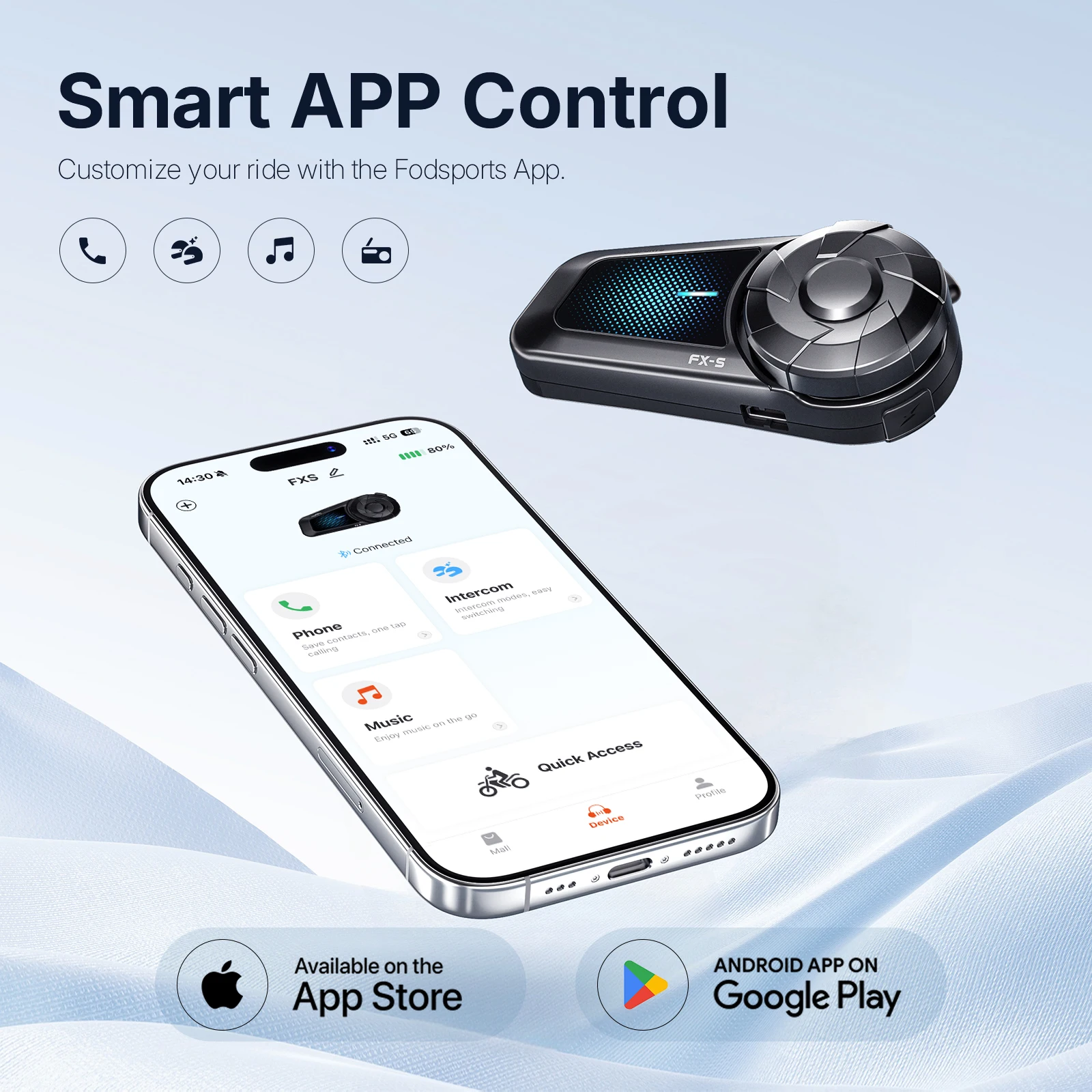 Intercom moto Fodsports FX-S, casque Bluetooth avec intercom, interphone BT5.4, compatible avec application.