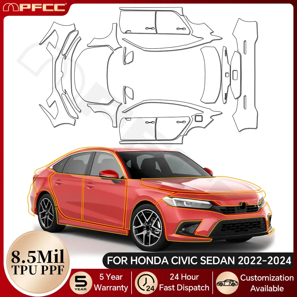 

For Honda Civic Sedan 2022-2024 Car Body TPU Paint Protection Film Bra Anti-scratch Protective Kit Clear PPF Car Accessories
