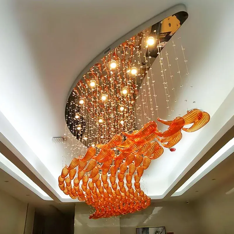 Hotel Lobby Chandelier Banquet Halls Villas Offices Pendant Lights Custom Led Light Fixture Fish Shaped Modern Chandeliers