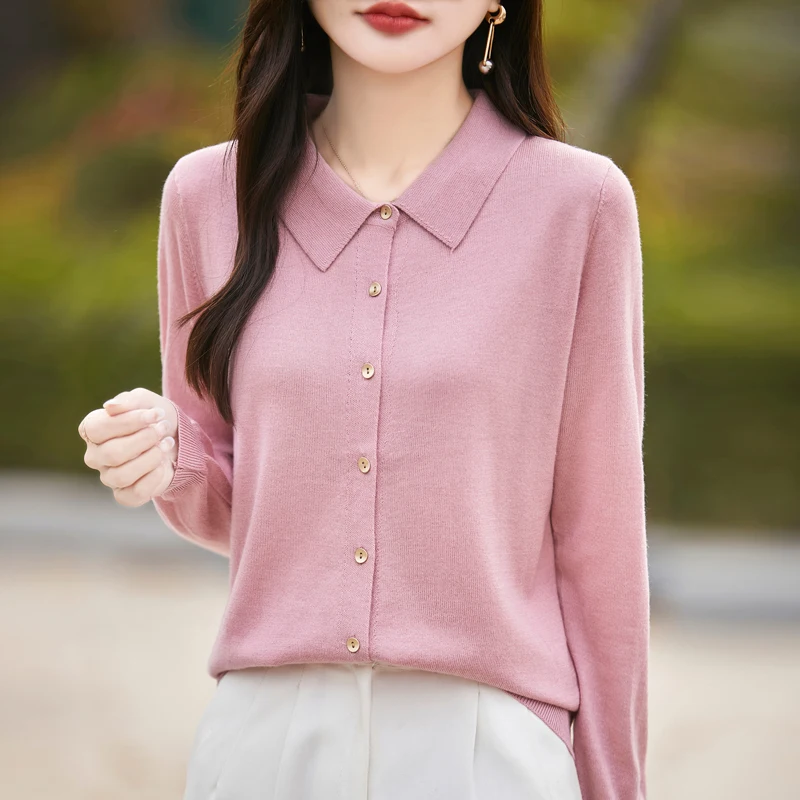 

Women's cashmere cardigan POLO collar women's sweater solid color thick warm cardigan, 2025 autumn/winter new cardigan