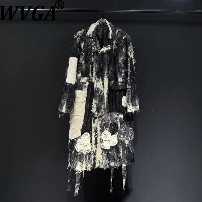 

WVGA весна осень новый мужской винтажный лоскутный модный плащ нишевый шикарный повседневный отложной воротник куртка средней длины Ins W13092