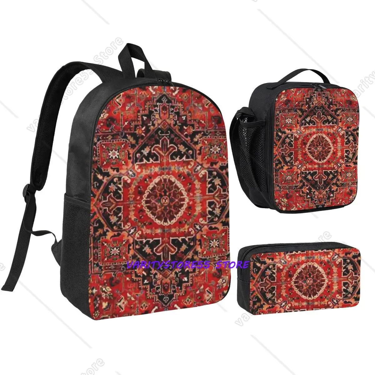 

Antique Vintage Boho Persian Backpack Student BookBag School Bag Shoulder Bags 3ps Insulated Lunch Bag Pencil Case