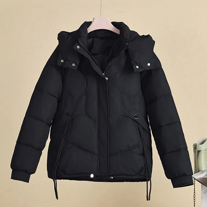 

2026 Women's Winter Hooded Parka Fashion Zipper Cotton down Short Jacket Elegant Warm Thick Casual Luxury Y2K Outwear