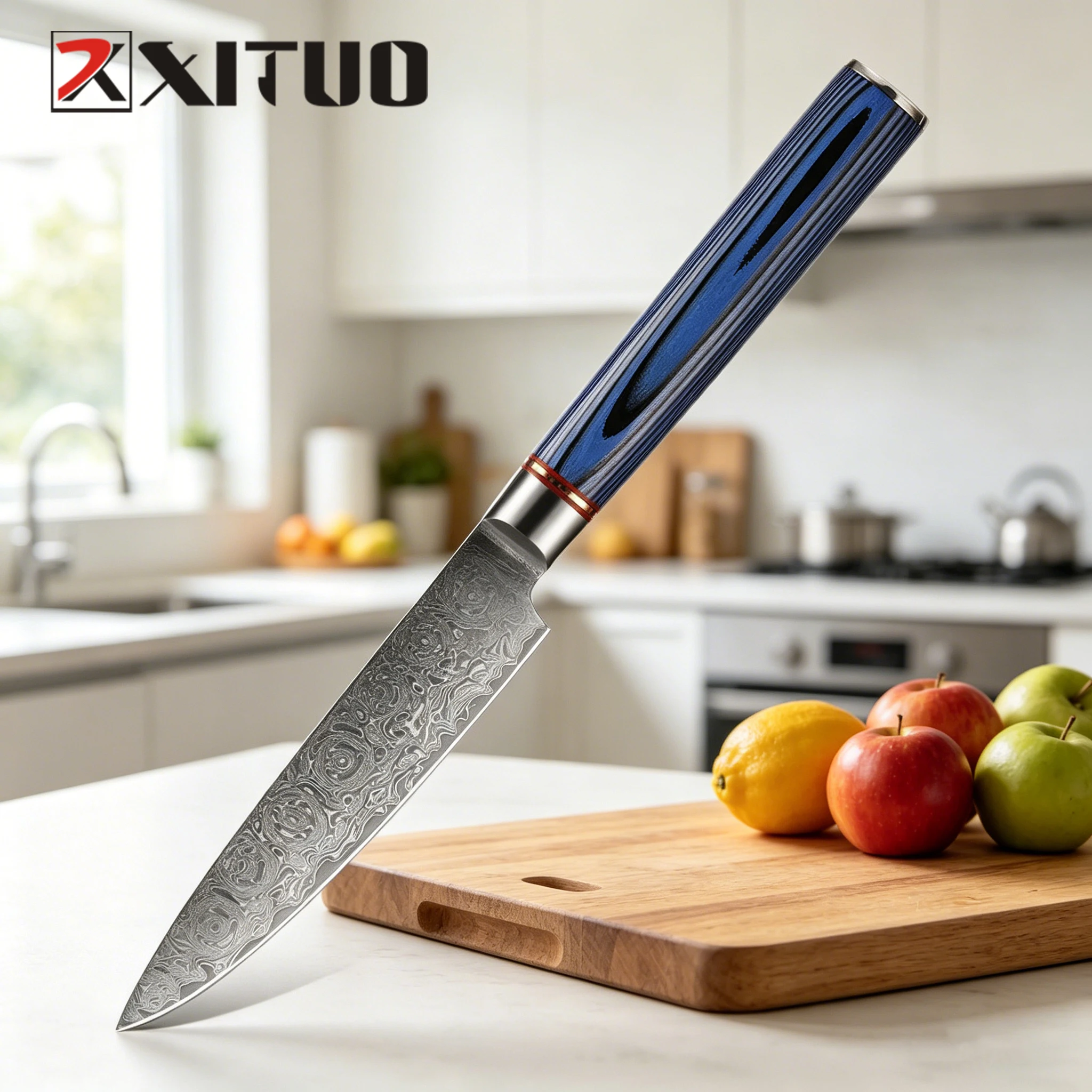 

XITUO Utility Paring Knife Damascus Stainless Steel VG10 Razor Sharp Blade Kitchen Cutting Chef Fruit Knife Blue G10 Handle