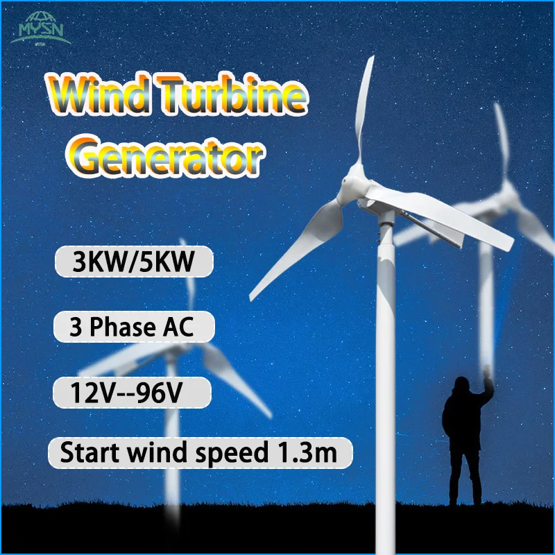 

Free Energy 5KW Axis Maglev Wind Turbine High Voltage Generator 5000w 24V 48V With Charge Controller Household Windmill