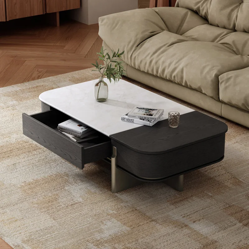

Modern Nordic Coffee Table with Storage Drawer Simple Home Office Sturdy Metal Base Center Table Luxury Living Room Coffee Table