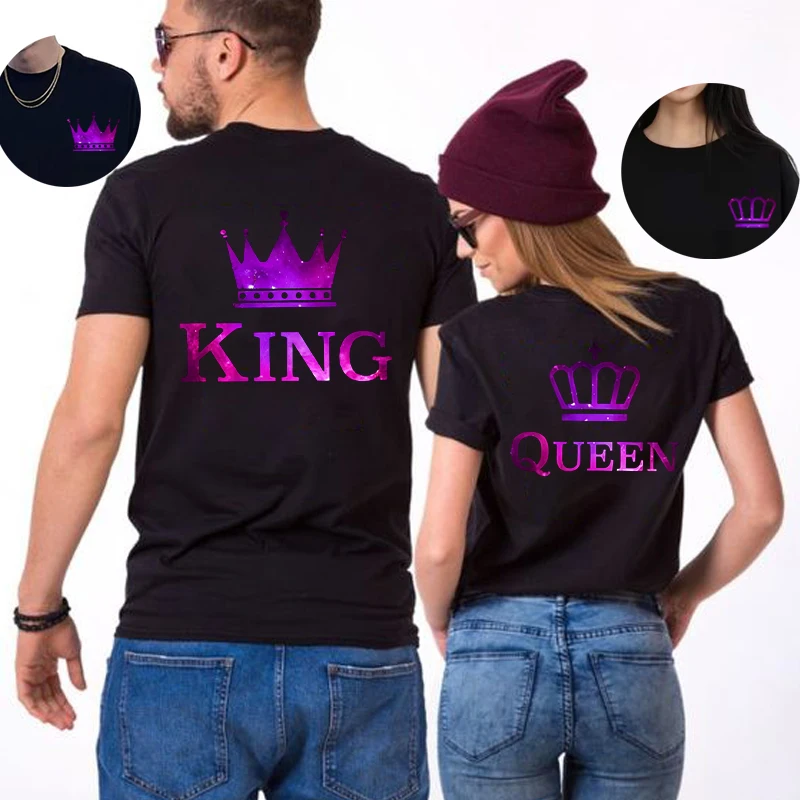 

Hot Couple T-shirts King Queen Printing T-shirt Fashion Women Men Lover Short Sleeve Summer Cool Valentine's Day Tops Tees